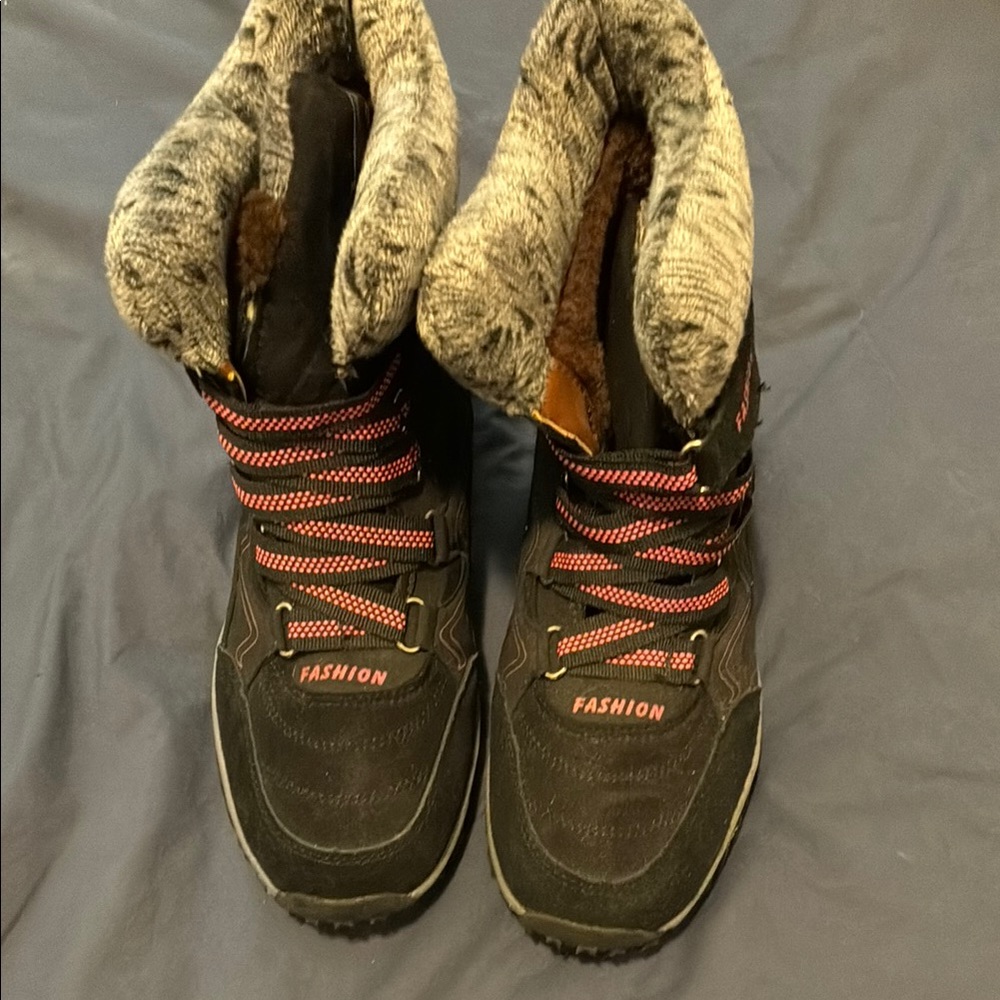 Black and Pink Winter Boots